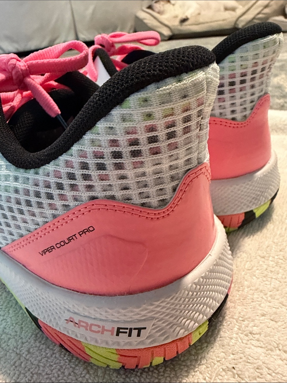 Skechers Women's White Pink Athletic Sneakers with Neon Accents - Picture 3 of 5